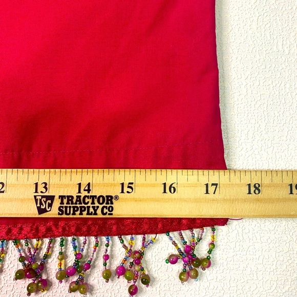 Beaded Fringe Set Festive Red Cut-off Shirt Sleeveless Blue Mini Skirt Denim  Sm - Picture 9 of 15